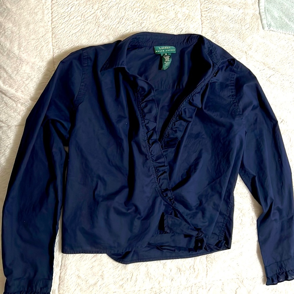 Lauren Ralph Lauren wrap blouse, blue, size M